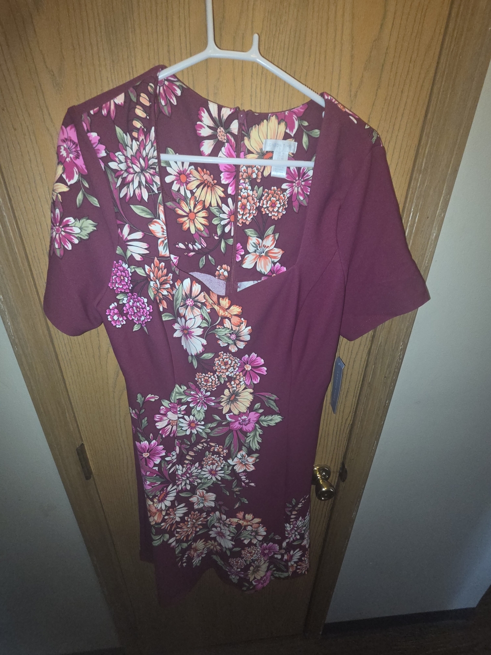 London Times Burgundy Floral Midi Dress Womens 16 NWT